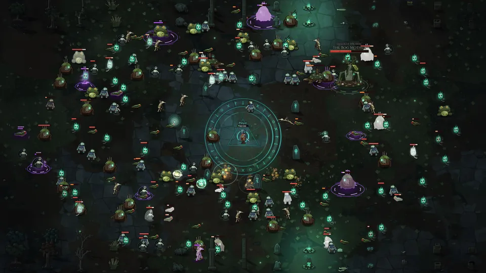 The Bog Mother and her horde closing in on the hero in the Drowned Marsh.